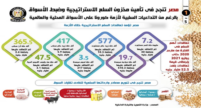 بالإنفوجراف .. مجلس الوزراء: مصر تنجح في تأمين مخزون السلع الاستراتيجية وضبط الأسواق