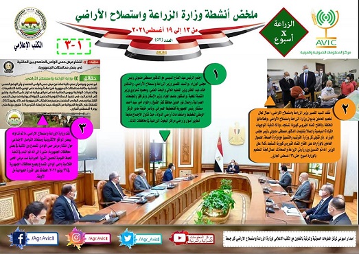 بالإنفوجراف: الحصاد رقم ٥٢ لأنشطة وزارة الزراعة في الفترة من ١٣ إلى ١٩ أغسطس