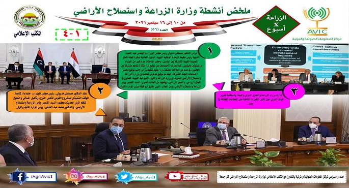 بالانفوجراف: الحصاد الإسبوعي لأنشطة وزارة الزراعة في الفترة من ١٠ وحتى ١٦ سبتمبر
