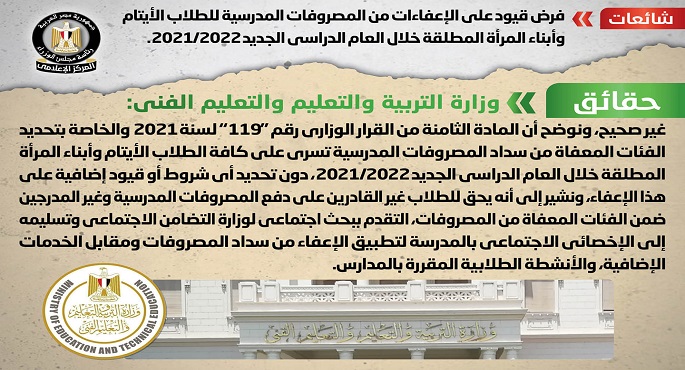 الحكومة تنفي فرض قيود على الإعفاءات من مصروفات الدراسة للحالات الخاصة