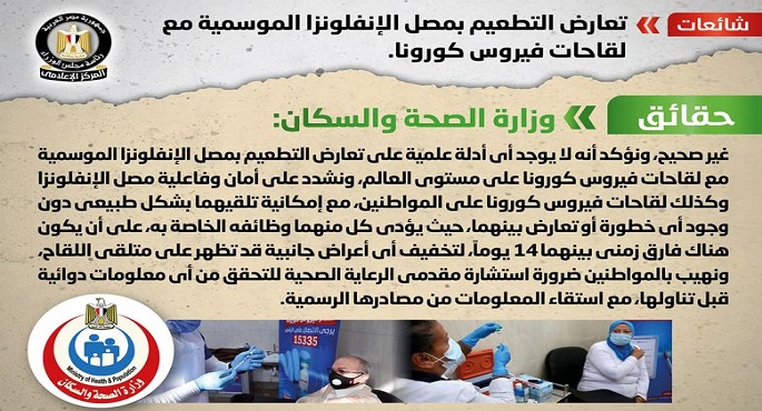 الحكومة تنفي شائعة تعارض التطعيم بمصل الإنفلونزا الموسمية مع لقاحات فيروس كورونا