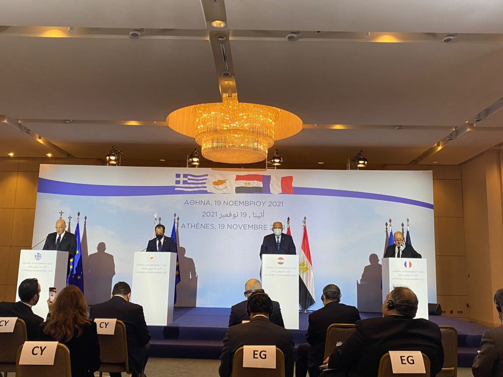 مؤتمر صحفي وزير الخارجية سامح شكري وزراء خارجية اليونان قبرص فرنسا