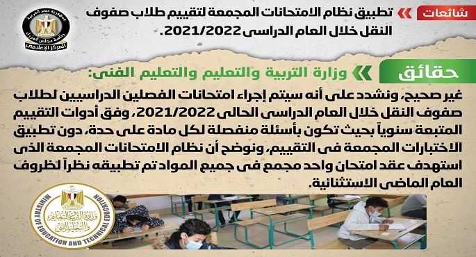 الحكومة تنفي تطبيق نظام الامتحانات المجمعة لتقييم طلاب صفوف النقل خلال العام الدراسي 2021/2022