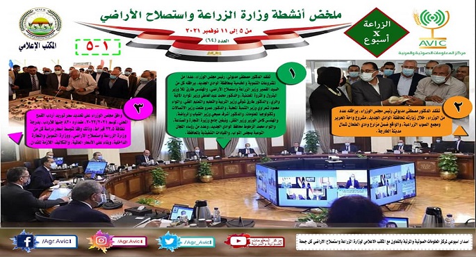 بالإنفوجراف .. الحصاد رقم ٦٤ لأنشطة وزارة الزراعة في الفترة من ٥ إلى 11 نوفمبر