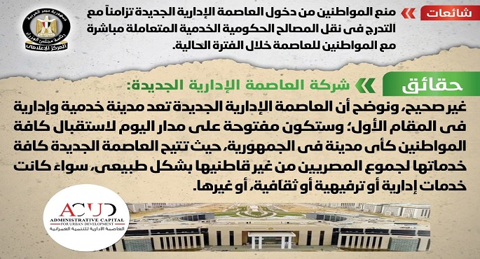 الحكومة تنفي منع المواطنين من دخول العاصمة الإدارية الجديدة