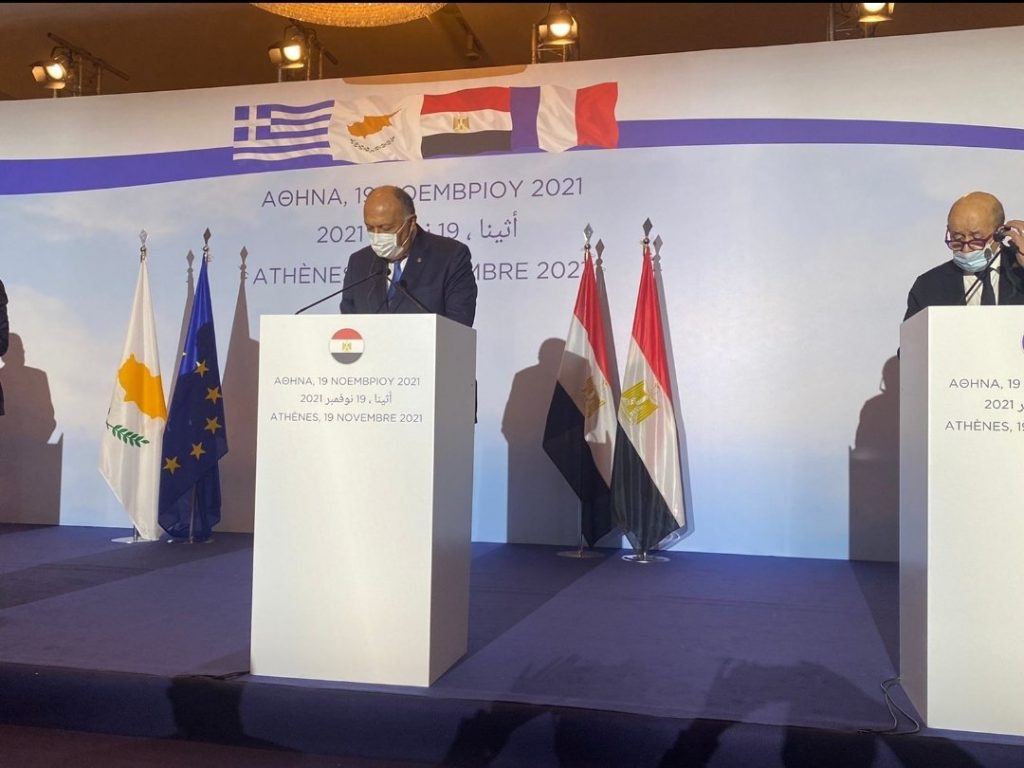 مؤتمر صحفي وزير الخارجية سامح شكري وزراء خارجية اليونان قبرص فرنسا