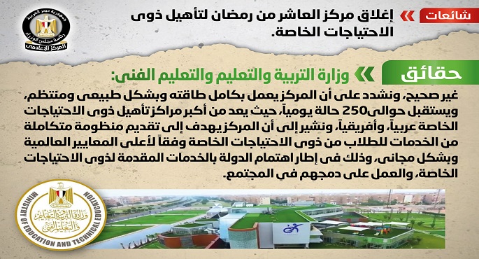 بالصور.. الحكومة: لا صحة لإغلاق مركز العاشر من رمضان لتأهيل ذوي الاحتياجات الخاصة