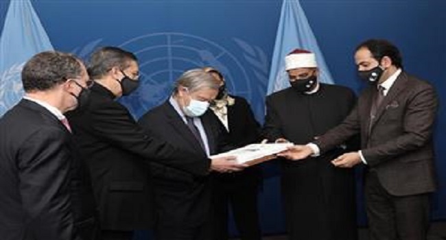 رئيس جامعة الأزهر يؤكد لجوتيريش عزم مصر على ترسيخ ثقافة الأخوة الإنسانية محليا وعالميا