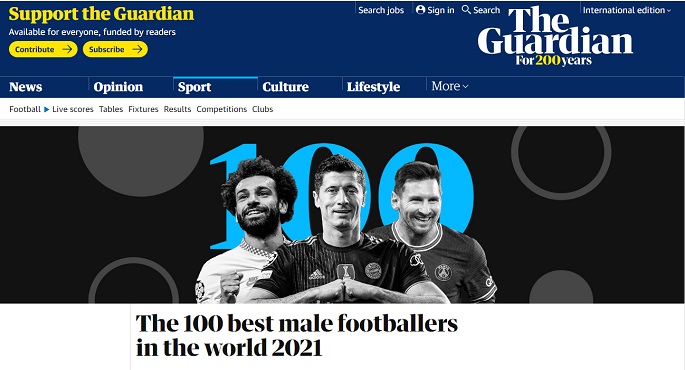 بالصور.. صلاح يتفوق على نيمار ورونالدو فى قائمة أفضل 100 لاعب باستفتاء جارديان