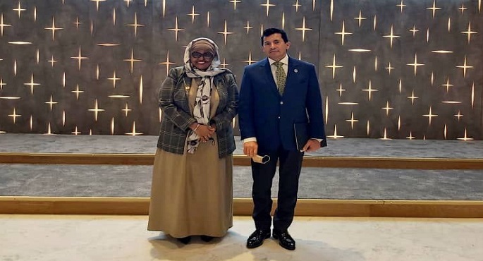 صبحي يبحث تعزيز التعاون مع نظيرته الجيبوتيه على هامش فعاليات منتدى شباب العالم