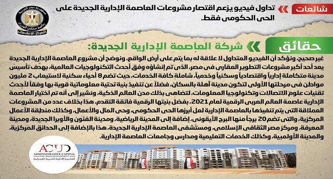 بالصور.. “مجلس الوزراء” ينفي ما يتردد عن اقتصار مشروعات العاصمة الإدارية الجديدة على الحي الحكومي فقط