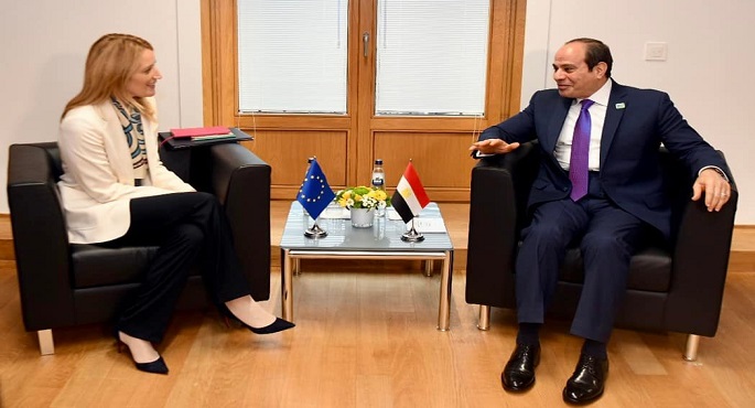 الرئيس السيسي يلتقي رئيسة البرلمان الأوروبي ويهنئها على توليها منصبها الجديد