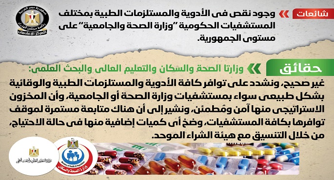 الحكومة تنفي نقص الأدوية والمستلزمات الطبية بمختلف المستشفيات الحكومية