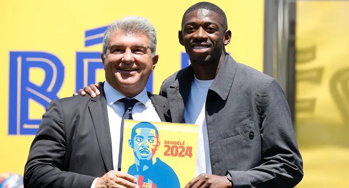 برشلونة يعلن تجديد عقد لاعبه ديمبيلي حتى يونيو 2024