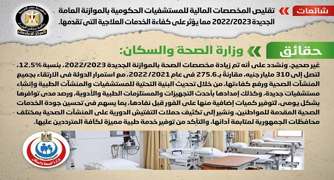 الحكومة تنفي تقليص المخصصات المالية للمستشفيات الحكومية بالموازنة العامة الجديدة