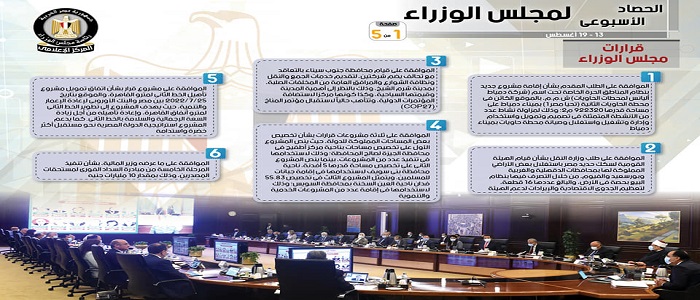 بالإنفوجراف.. الحصاد الأسبوعي لمجلس الوزراء خلال الفترة من 13 حتى 19 أغسطس