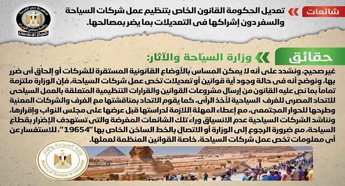 الحكومة : لا صحة لتعديل قانون تنظيم عمل شركات السياحة والسفر دون إشراكها في التعديلات
