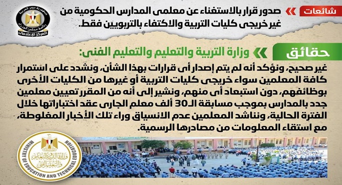 الحكومة تنفي قرارا بالاستغناء عن معلمي المدارس الحكومية من غير خريجي كليات التربية