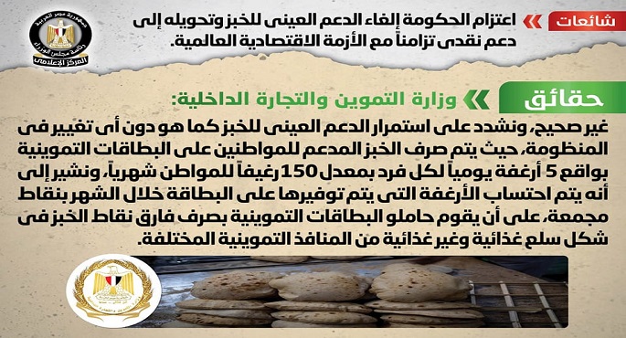 الحكومة تنفي إلغاء الدعم العيني للخبز وتحويله إلى دعم نقدي تزامناً مع الأزمة الاقتصادية العالمية