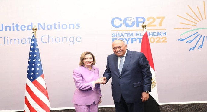 بالصور.. على هامش (COP27).. شكري يعقد اجتماعا موسعا مع رئيسة مجلس النواب الأمريكي