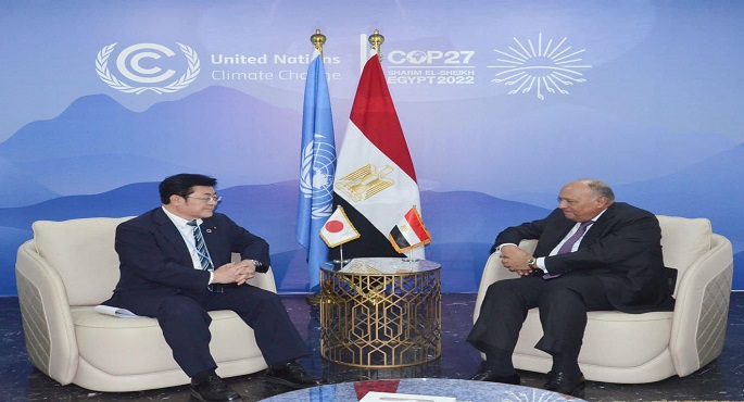 بالصور.. شكري يستقبل وزير المناخ الياباني
