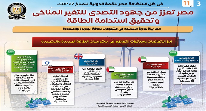 بالإنفوجراف.. مصر تعزز من جهود التصدي للتغير المناخي وتحقيق استدامة الطاقة