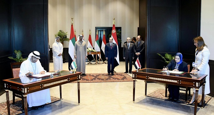 بالصور .. السيسي ورئيس الإمارات يشهدان التوقيع على مذكرة تفاهم بشأن إنشاء محطة توليد كهرباء من طاقة الرياح