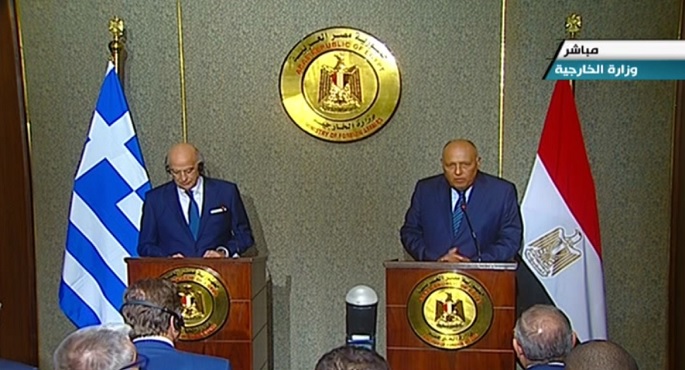 مؤتمر صحفى لوزير الخارجية سامح شكرى ونظيره اليوناني نيكوس ديندياس