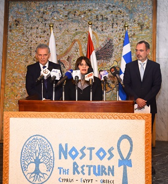 وزيرة الهجرة ونظيريها القبرصي واليوناني يعقدون مؤتمرا صحفيًا لإعلان نتائج الاجتماع حول “نوستوس”