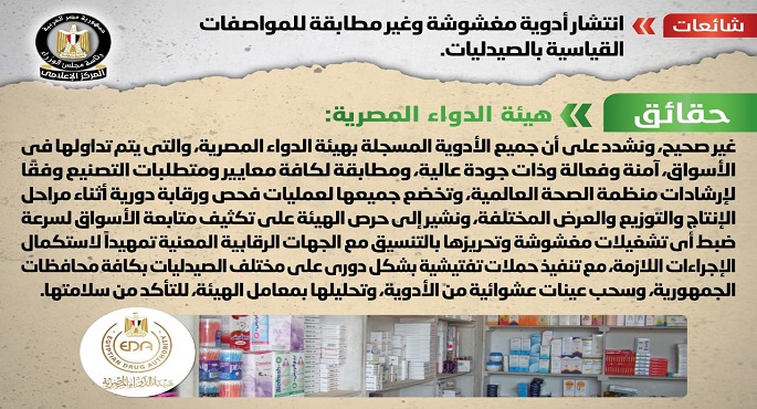 الحكومة تنفي انتشار أدوية مغشوشة وغير مطابقة للمواصفات القياسية بالصيدليات