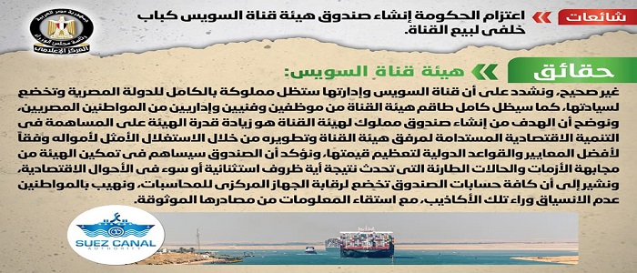 بالانفوجراف.. مجلس الوزراء ينفى اعتزام الحكومة إنشاء صندوق هيئة قناة السويس كباب خلفي لبيع القناة