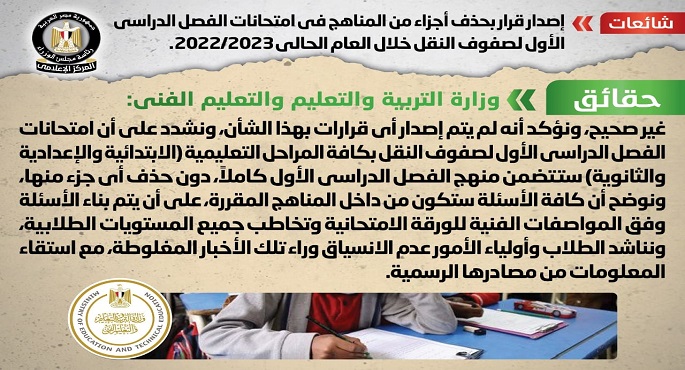 الحكومة تنفي حذف أجزاء من المناهج الدراسية لصفوف النقل خلال العام الحالي 2022/2023
