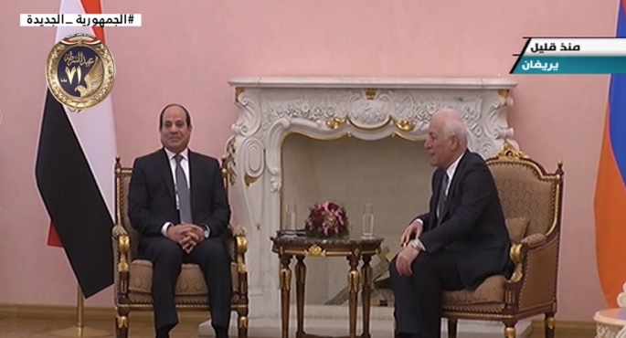 بالفيديو .. مباحثات ثنائية بين الرئيسين السيسي وخاتشاتوريان يعقبها جلسة مباحثات موسعة بالقصر الرئاسي بأرمينيا