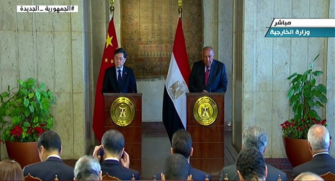 مؤتمر صحفى بين وزير الخارجية سامح كرى ونظيره الصينى تشين فانج