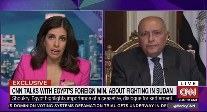 شكري لـ”سي إن إن”: مصر أجرت اتصالات مع طرفي الصراع في السودان لوقف القتال والعودة للحوار