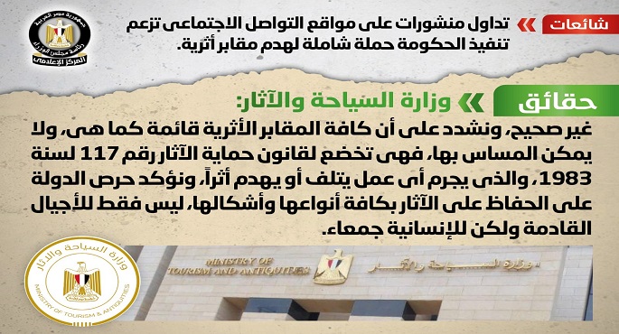 بالإنفوجراف.. الحكومة: لا صحة لتنفيذ حملة شاملة لهدم مقابر أثرية