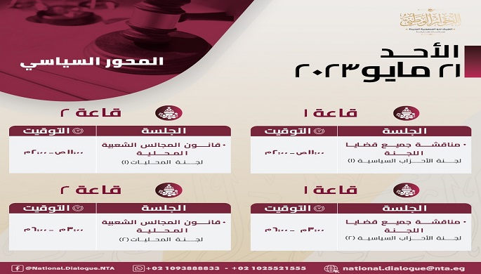 اليوم.. انطلاق ثاني جلسات المحور السياسي بالحوار الوطني لمناقشة قضايا المحليات والأحزاب