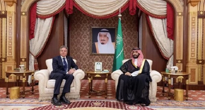 ولي العهد السعودي يجتمع بوزير الخارجية الأمريكي