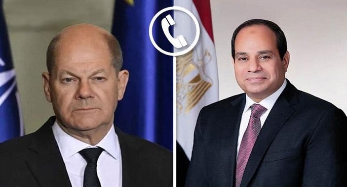 الرئيس السيسي يبحث هاتفيا مع المستشار الألماني مستجدات الأوضاع في قطاع غزة