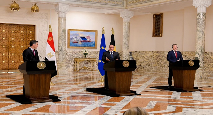 بالفيديو .. خلال مؤتمر صحفي مع رئيسي وزراء اسبانيا وبلجيكا .. الرئيس السيسي: لمست تفاهما دوليا حقيقيا لرفض التهجير القسري للفلسطينيين من قطاع غزة