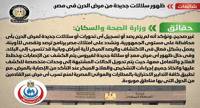 الحكومة تنفي شائعة ظهور سلالات جديدة من مرض الدرن في مصر