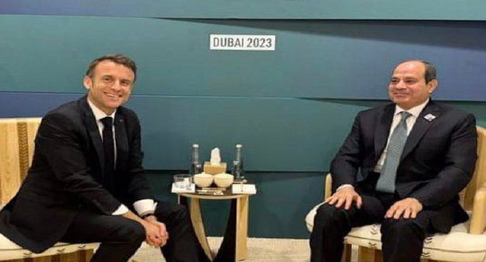 على هامش أعمال مؤتمر (COP28).. الرئيسان السيسي وماكرون يتفقان على أهمية عملية سياسية لتسوية القضية الفلسطينية
