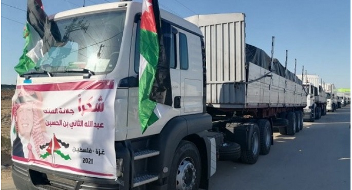 الجيش الأردني يرسل قافلة مساعدات إغاثية وإنسانية إلى قطاع غزة