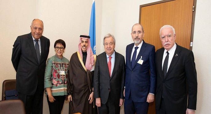 المجموعة العربية وجوتيريش يؤكدون ضرورة الوقف الفوري والتام لإطلاق النار في غزة