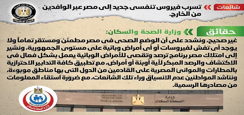 مجلس الوزراء ينفي تسرب فيروس تنفسي جديد إلى مصر عبر الوافدين من الخارج