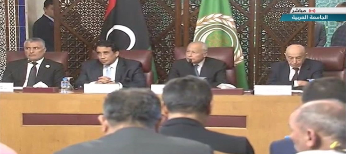 مؤتمر صحفى لأمين عام الجامعة العربية أحمد أبو الغيط وممثلى الحوار الليبي
