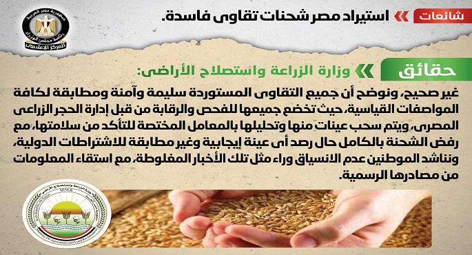 الحكومة تنفي استيراد مصر شحنات تقاوي فاسدة