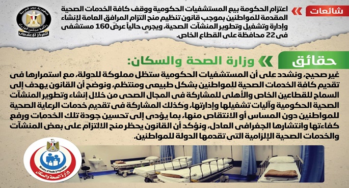 الحكومة تنفي شائعة بيع المستشفيات الحكومية ووقف الخدمات الصحية المقدمة للمواطنين