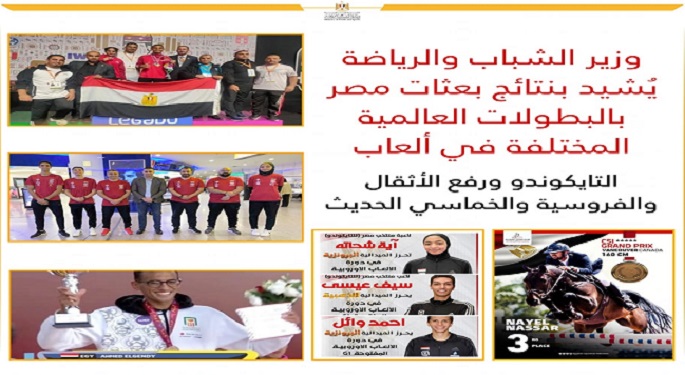 وزير الرياضة يُشيد بنتائج بعثات مصر بالبطولات العالمية في التايكوندو ورفع الأثقال والفروسية والخماسي الحديث