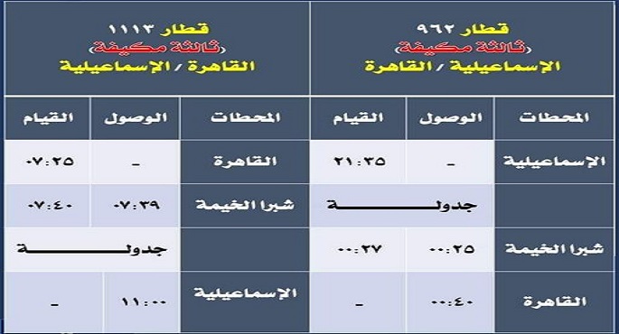 السبت..تعديل تركيب وإمتداد مسير بعض القطارات على خط ( القاهرة / الإسماعيلية والعكس )